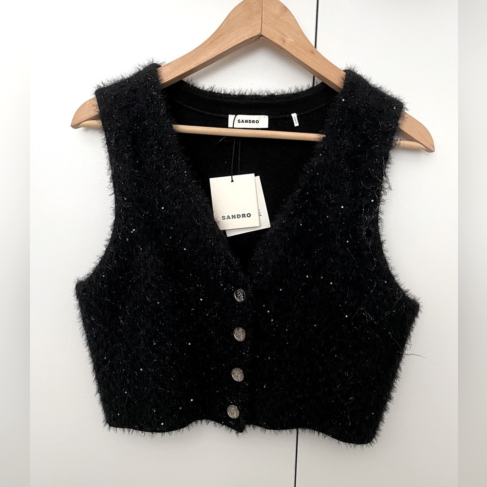Sandro Michou tweed cropped sweater vest